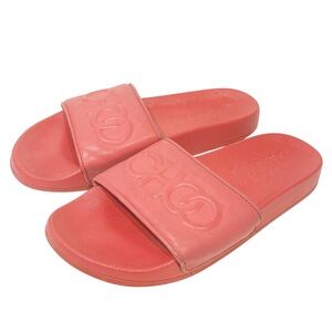 Jimmy Choo Womens 39/9 Azari/F Leather Embossed Slides Sandals Dragon Fruit Pink